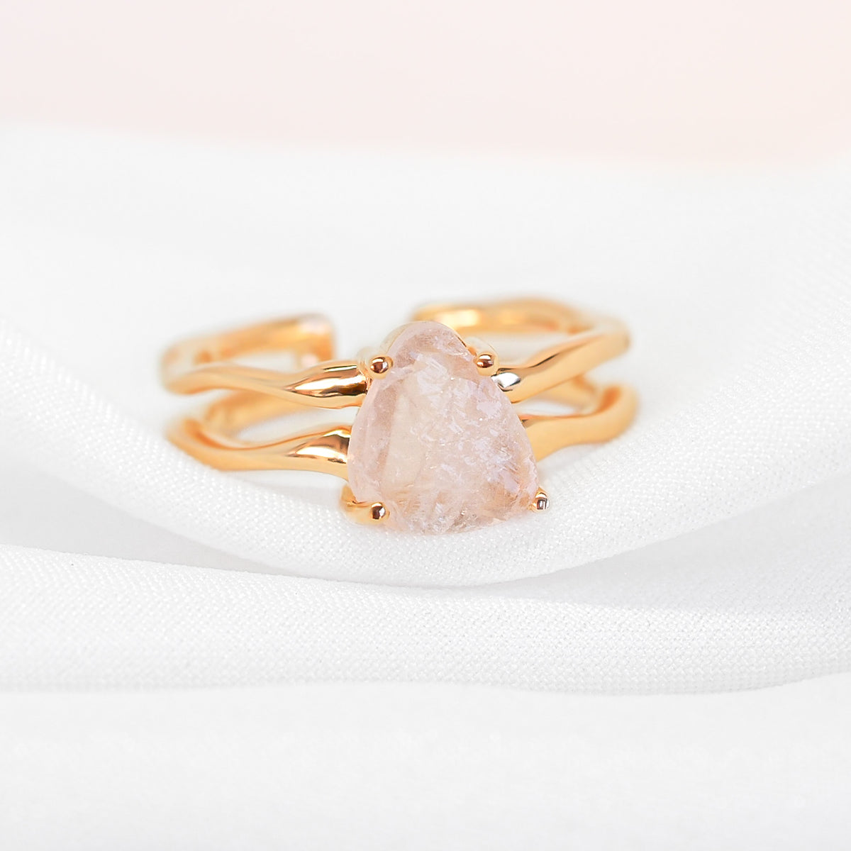 Raw cut rose quartz outlet ring